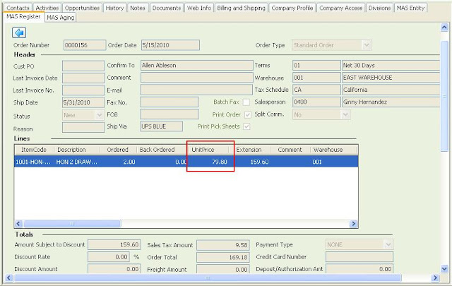 Sales Order Line by document link on MAS Register tab.