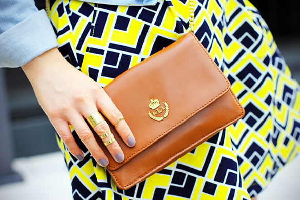 Lauren Ralph Lauren leather cross body bag with H&M gold rings & midi rings