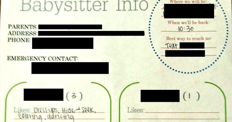 babysitter contact information sheet