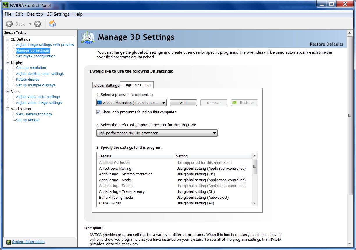 nvidia control panel 3d settings drop down not showing