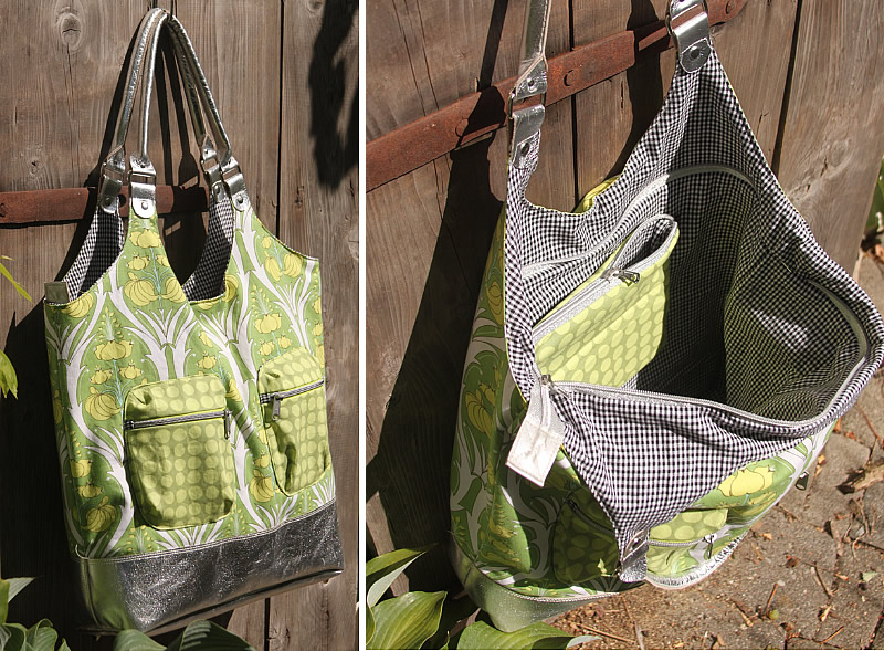 Tasche Alexa von Elbmarie, Stoff von Amy Butler und Boden aus silbernem Leder