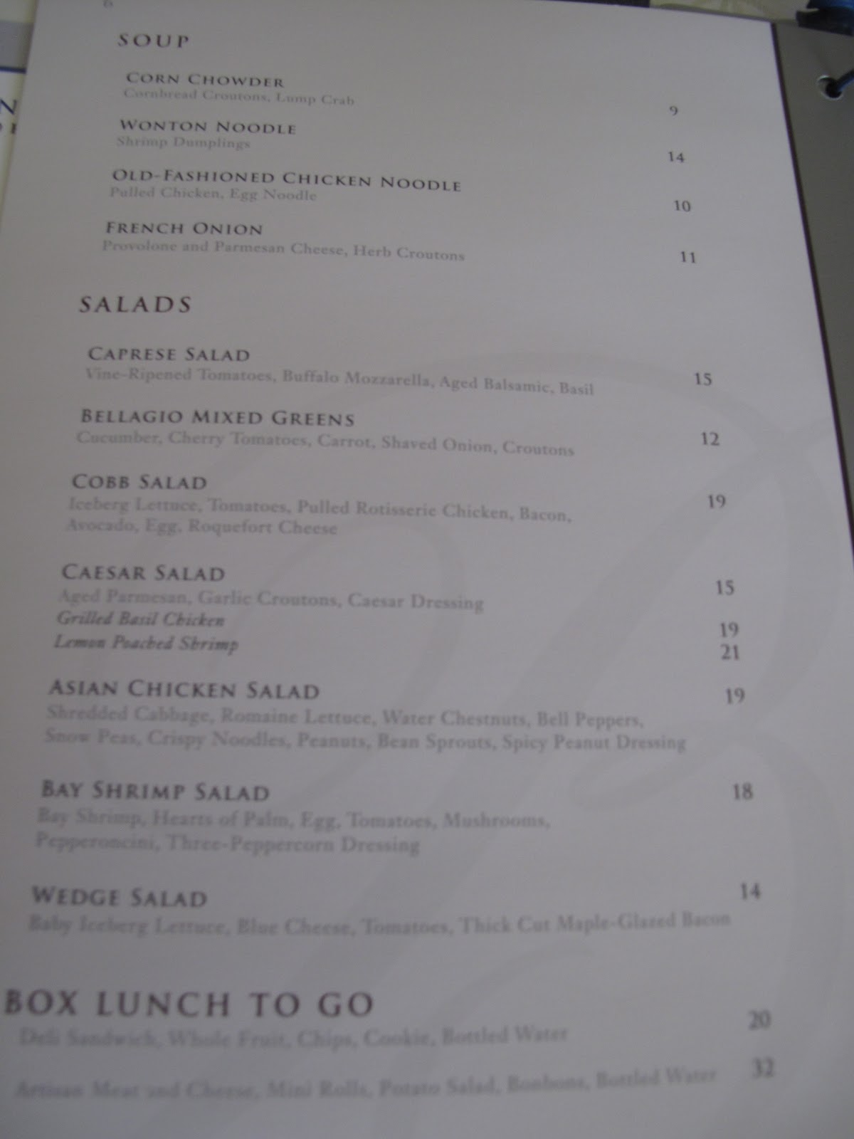 LAS VEGAS DAZE Bellagio Room Service Menu