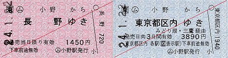 JR東日本 小野駅 常備軟券乗車券2 一般式