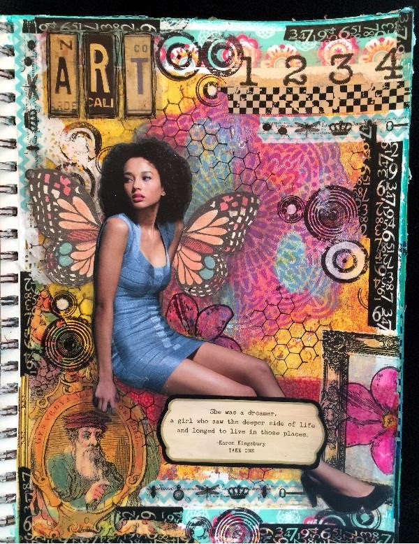 Magazine people mixed media art journal pages.