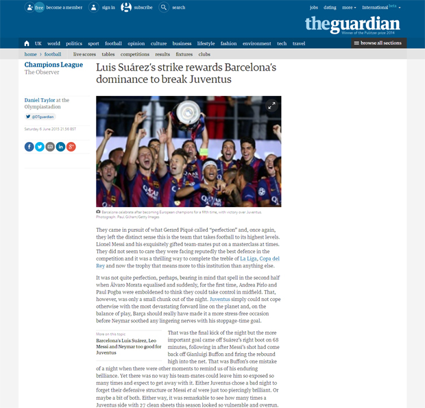 Reacciones: Un triplete para la historia Reacciones de los medios electrónicos sobre el triplete histórico del FC Barcelona, al ganar la UEFA Champions League 2015 | Ximinia