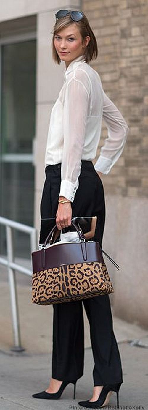 street style: Karlie Kloss black and white with animal print