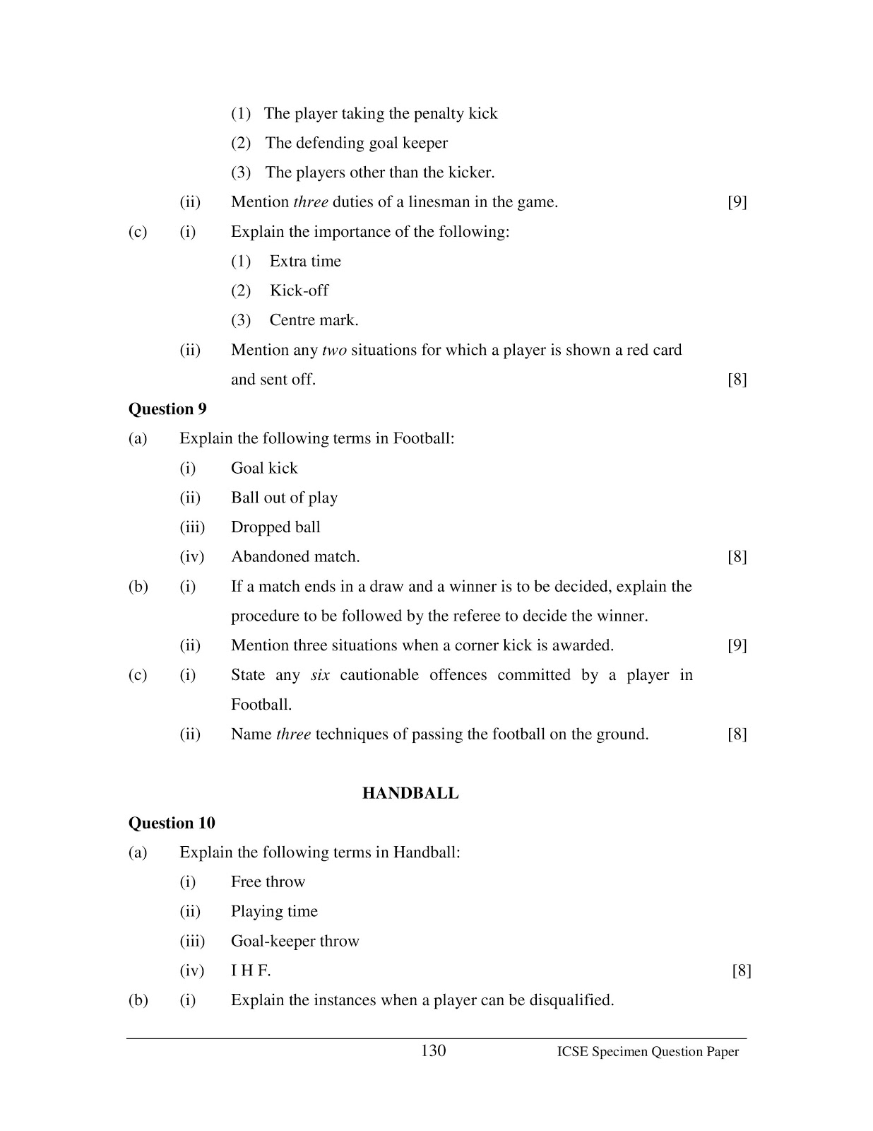 icse 2015 class 10th Physical Education board Specimen question paper icse 2015 class 10th Physical Education Specimen Board question paper