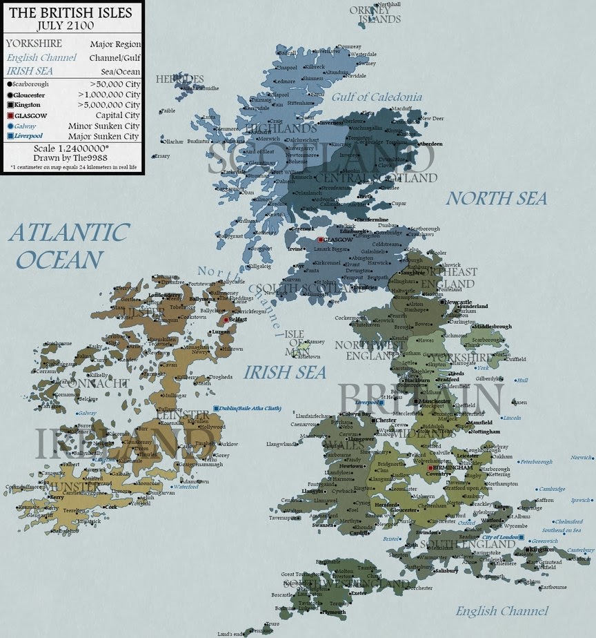 this is the map of the british isles in fictional 2100 rising sea level scenario to see map of entire europe follow this link this is the map of the british isles in fictional 2100 rising sea level scenario to see map of entire europe follow this link
