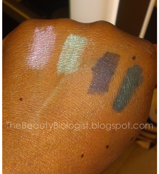 MAC Cosmetics Archie's Girls pigment swatches Cheers My Dear Lucky in Love Black Poodle Magic Spells
