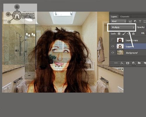 Atur Blend Mode Menjadi Multiply Atur Blend Mode Layer 1 Menjadi Multiply - Teknik Seleksi Rambut Di Photoshop Menggunakan Blend Mode