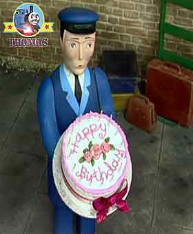 Thomas the train railway porter loaded lovely picnic gift baskets and the bigger happy birthday cake