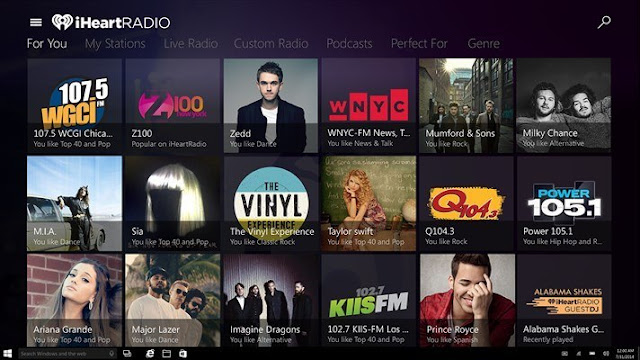 iHeartRadio app user interface on Windows