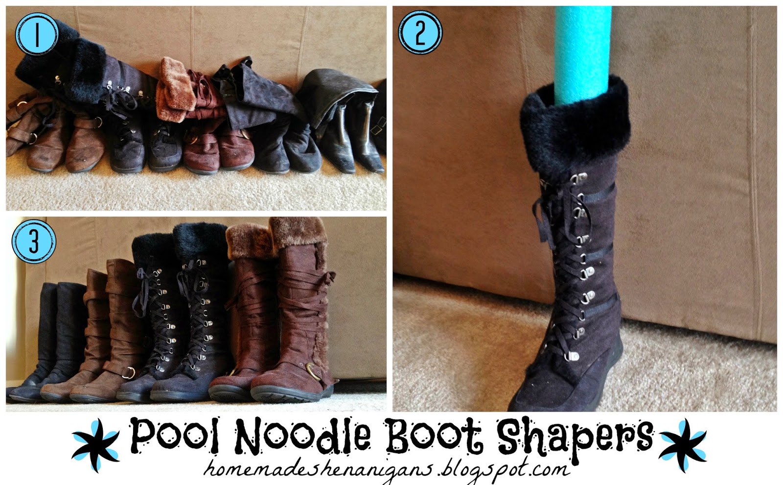 Homemade Shenanigans Pool Noodle Boot Shapers