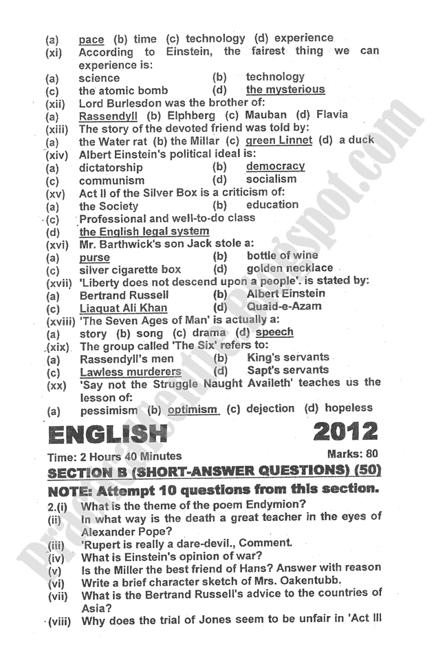 English-2012-five-year-paper-class-XII
