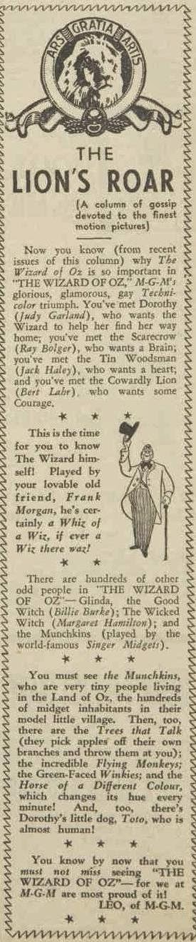 Original 1939 article about the Wizard of OZ