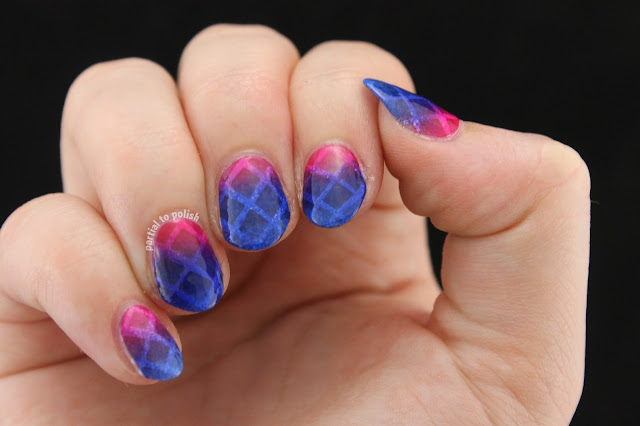 Sheer Magenta to Blue Gradient Topped White Lattice