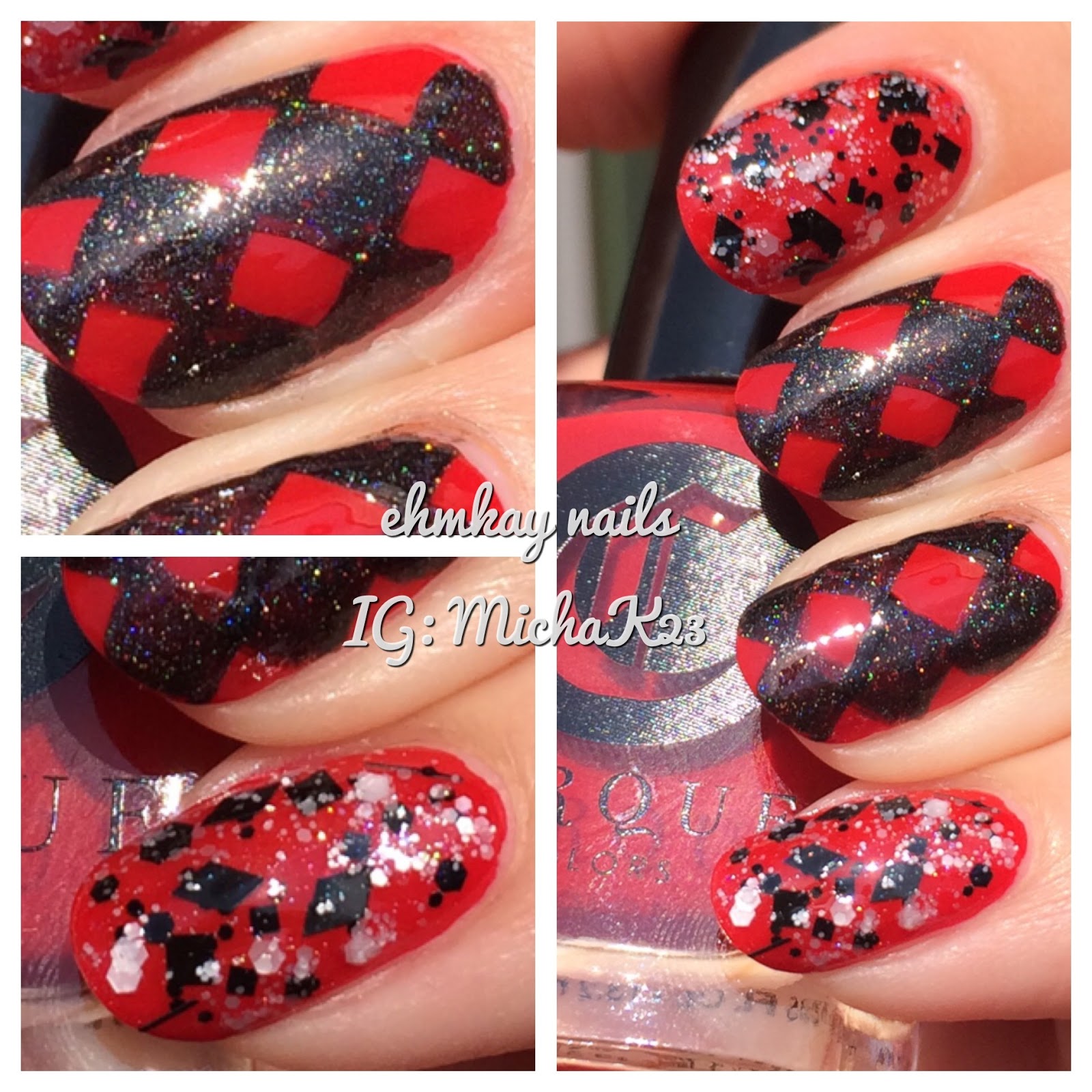 ehmkay nails Super Heroes Nail Art Harley Quinn with Cirque Colors