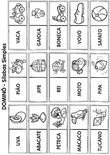 Jogos de Alfabetização - 3 Diferentes Modelos de Dominós de Palavras com  gravuras - Atividades Escolares