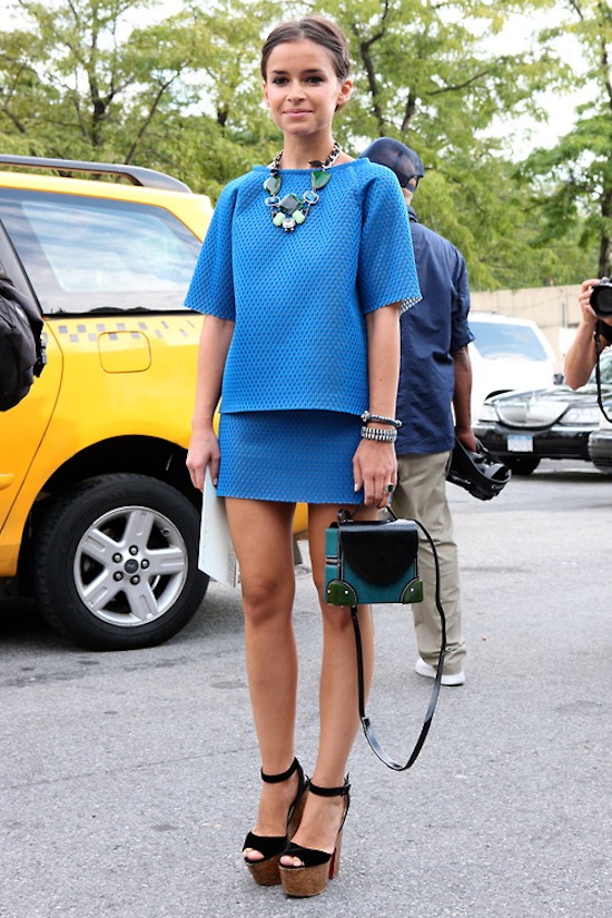 Miroslava Duma Blue Skirt and Top Outfit NYFW Spring