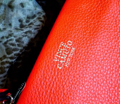 Vince Camuto Cami Cross Body handbag in Fiery Coral detail