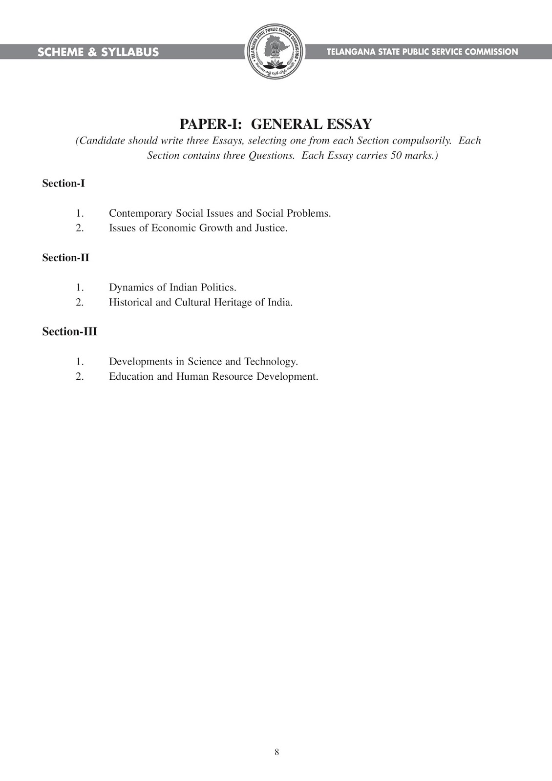 Telangana TSPSC Group 1 Services Posts Paper -I Syllabus Telangana TSPSC Group 1 Services Posts Paper -I Syllabus