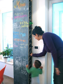 A chalkboard with hidden bottle organizer with PVC pipe :: OrganizingMadeFun.com