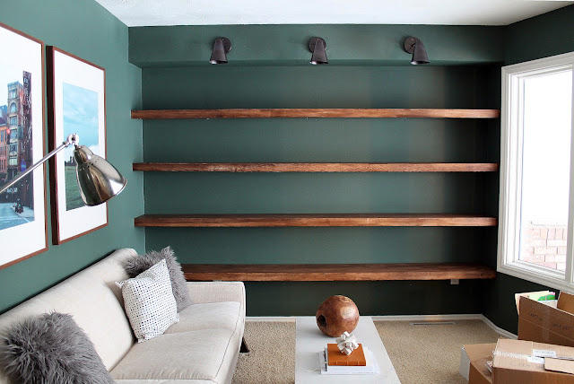 DIY Solid Wood Wall-to-Wall Shelves | Chris Loves Julia