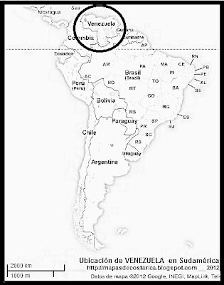 Ubicación de VENEZUELA en Sudamérica, Google Maps, blanco y negro Ubicación de VENEZUELA en Sudamérica, Google Maps, blanco y negro