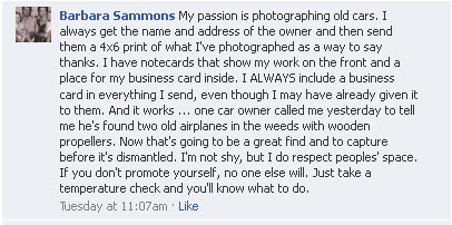 Facebook comment on business cards