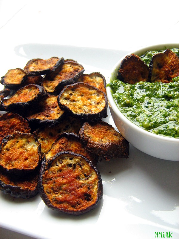Meet Me in the Kitchen Eggplant Chips with Cilantro Pesto