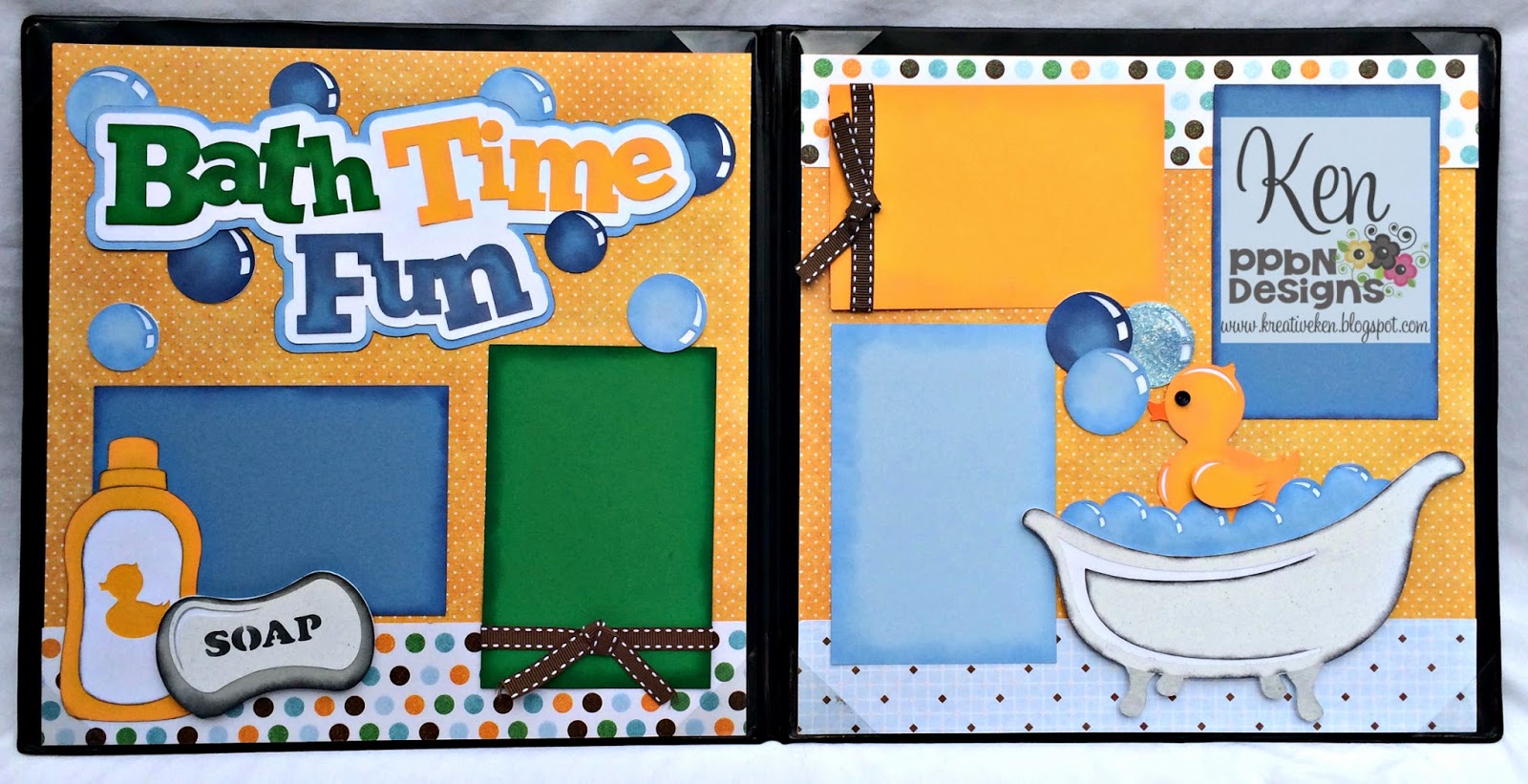 PPbN Designs Blog Bath Time Fun Scrapbook Layoutby Ken Hess DT