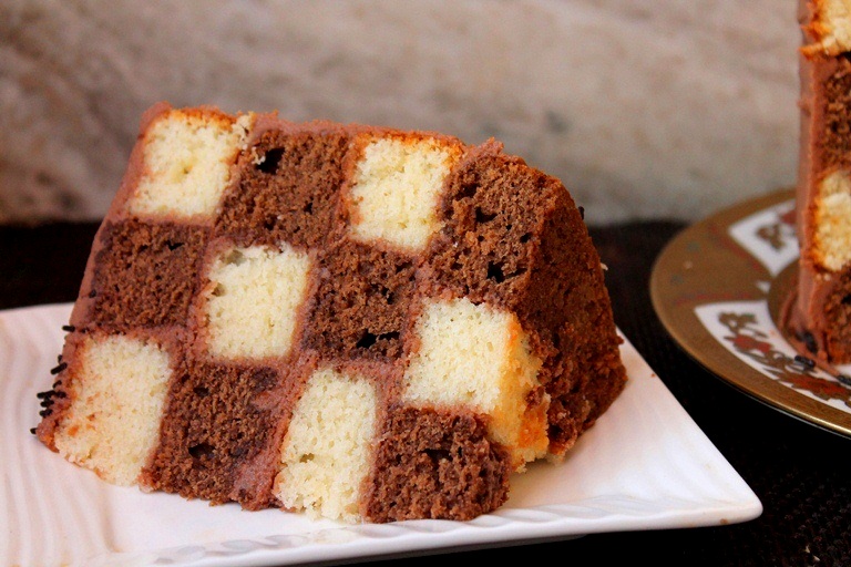 Checkerboard Cake Recipe / Vanilla & Chocolate Checkerboard Cake Recipe