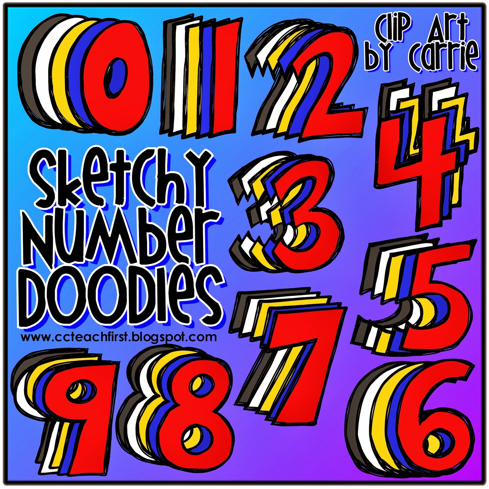 Clip Art by Carrie Teaching First Sketchy Number Doodles Clip Art