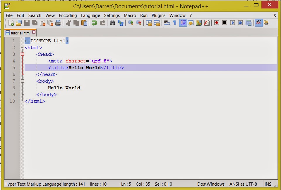 Hello World Code Html