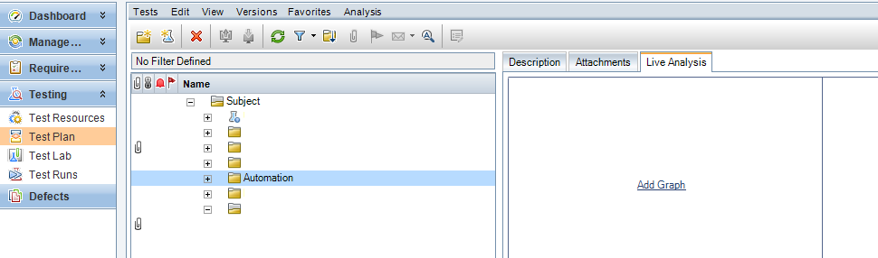 Opening Live Analysis view in ALM Opening Live Analysis view in ALM