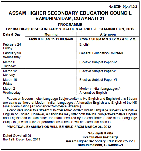 Assam Higher Secondary (H.S.) Programme 2012 Assam Higher Secondary (H.S.) Programme 2012