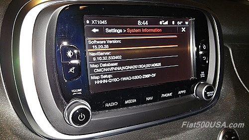 Fiat 500X Uconnect System Information Screen