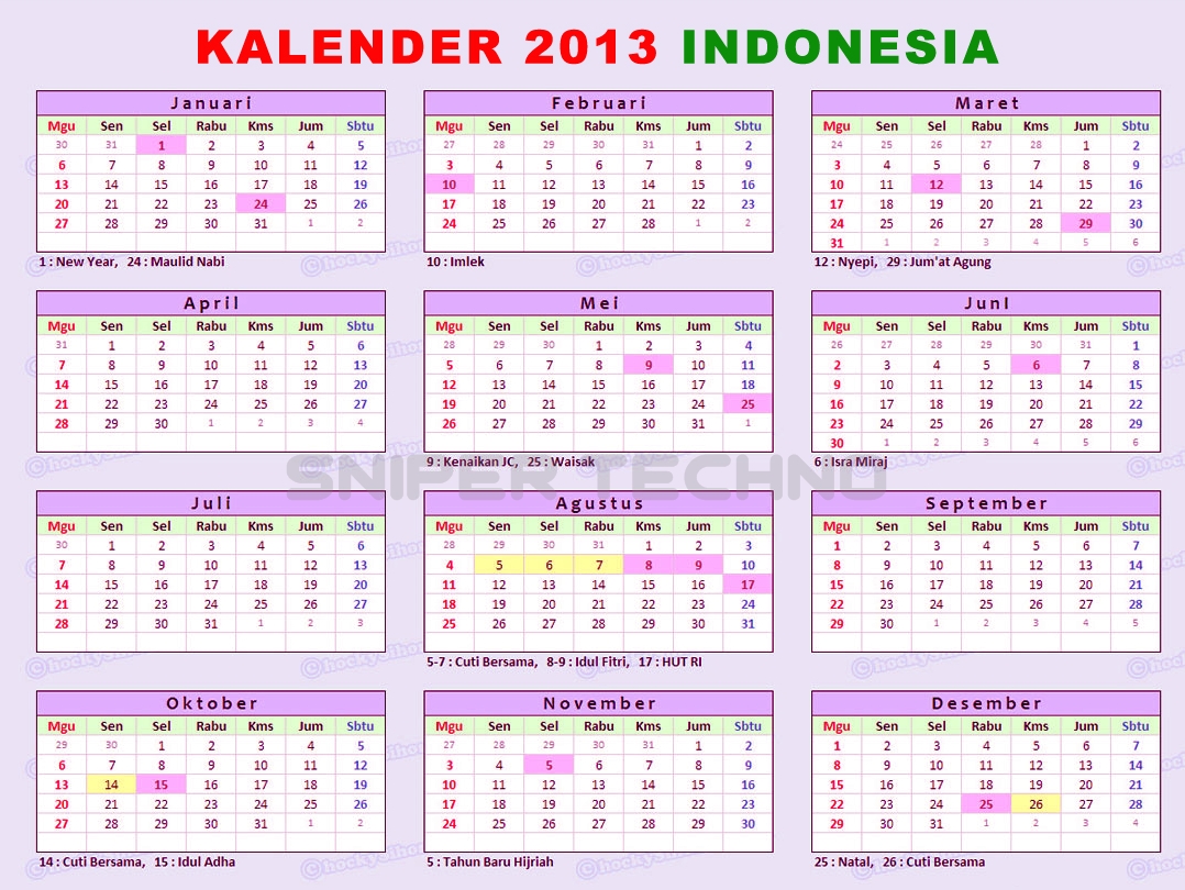 Download Kalender Tahun 2013 Gratis Indonesia