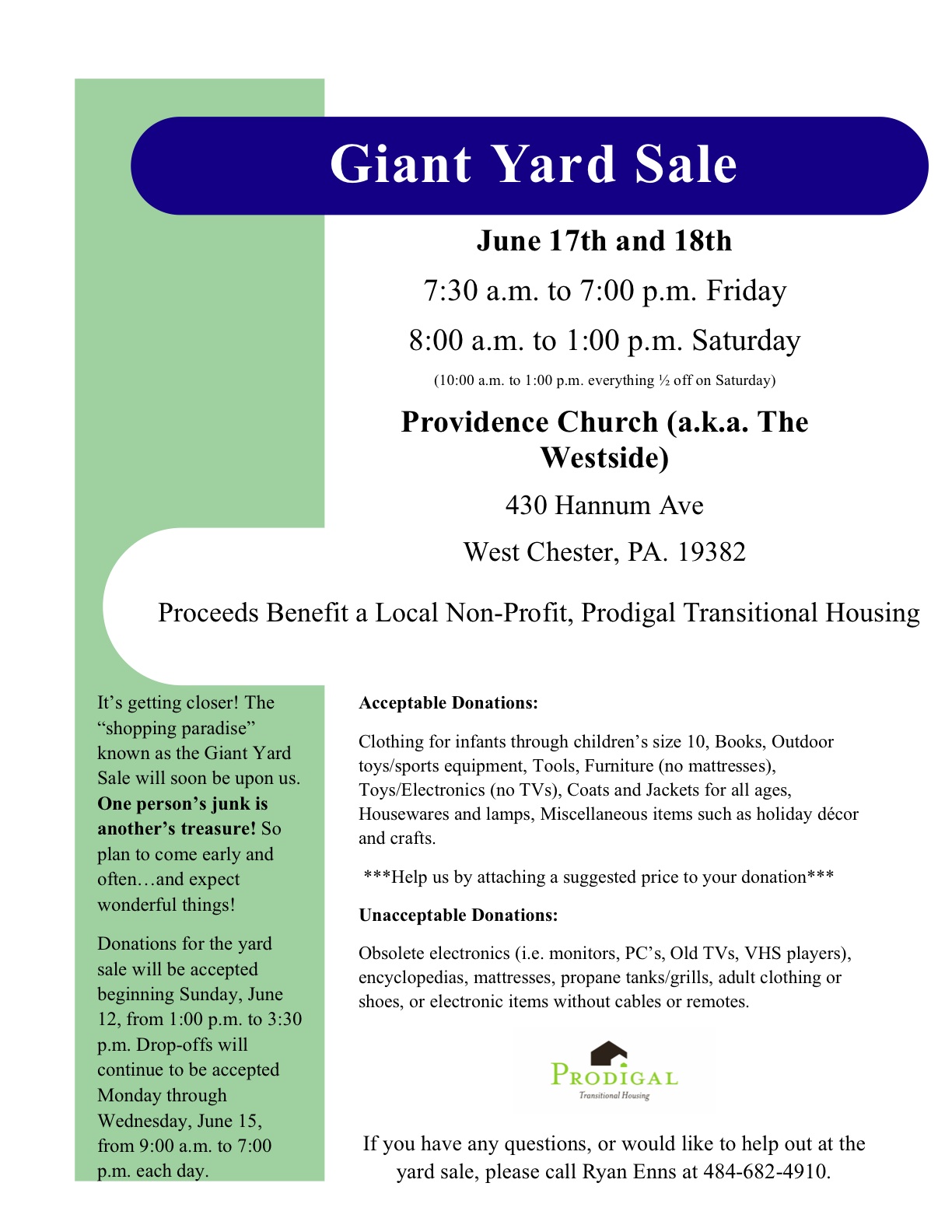Prodigal Transitional Housing The Yard Sale You Ve Been Dreaming