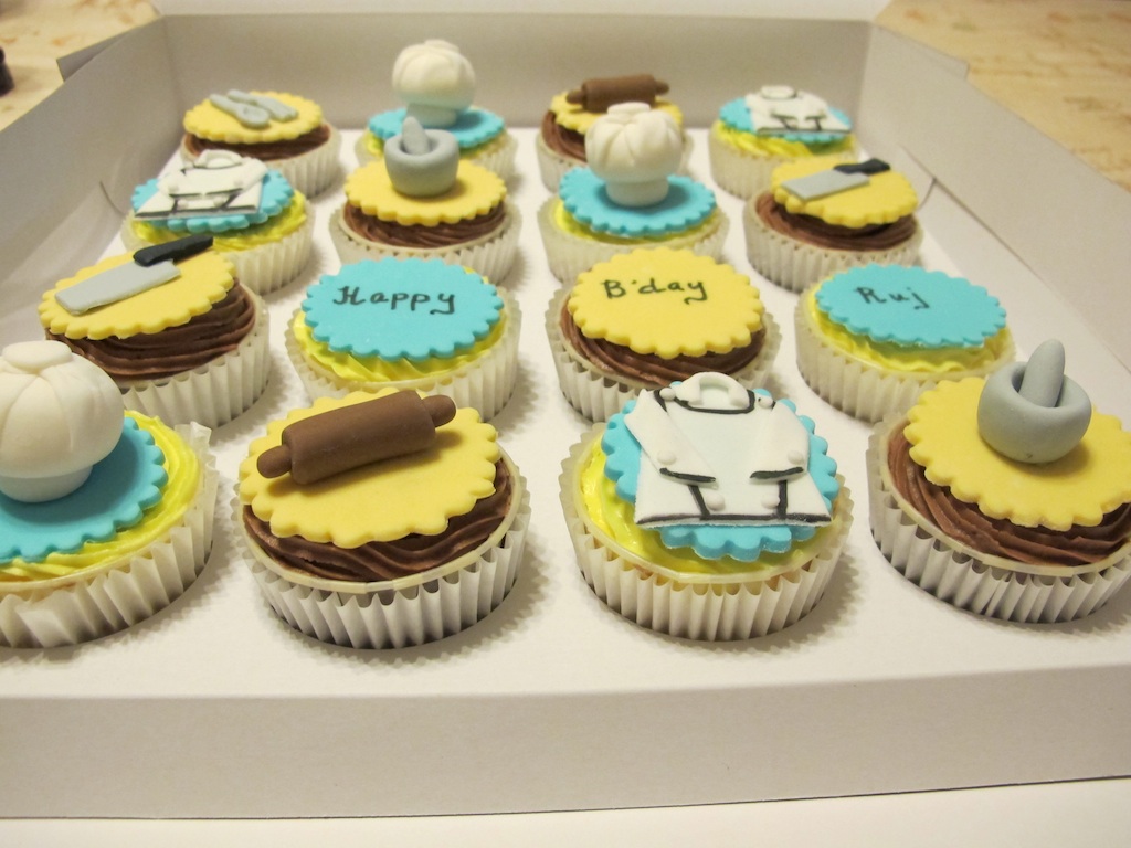 Pink Oven Cakes and Cookies Chef Theme cupcakes