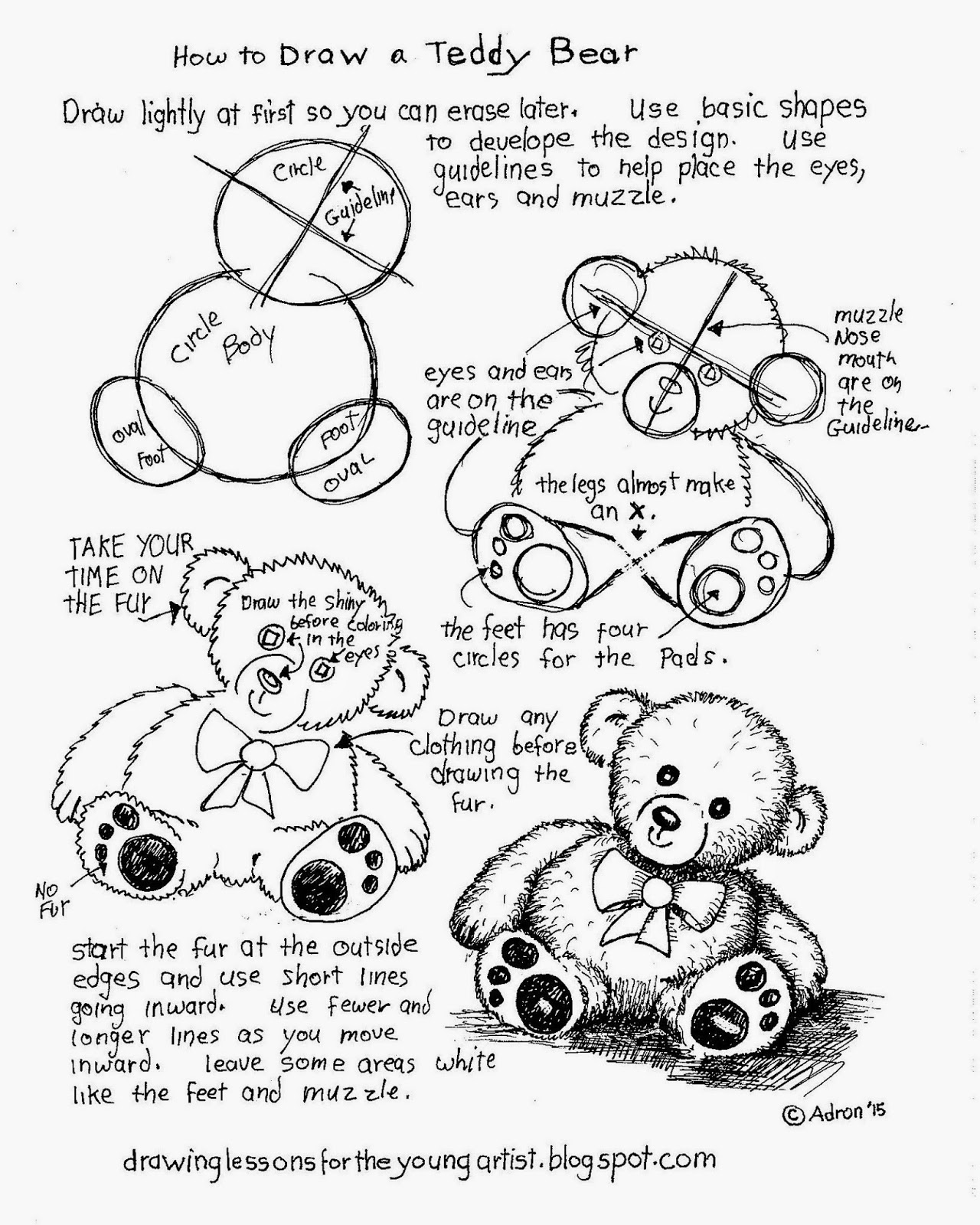 How to Draw Worksheets for The Young Artist How to Draw A Teddy Bear
