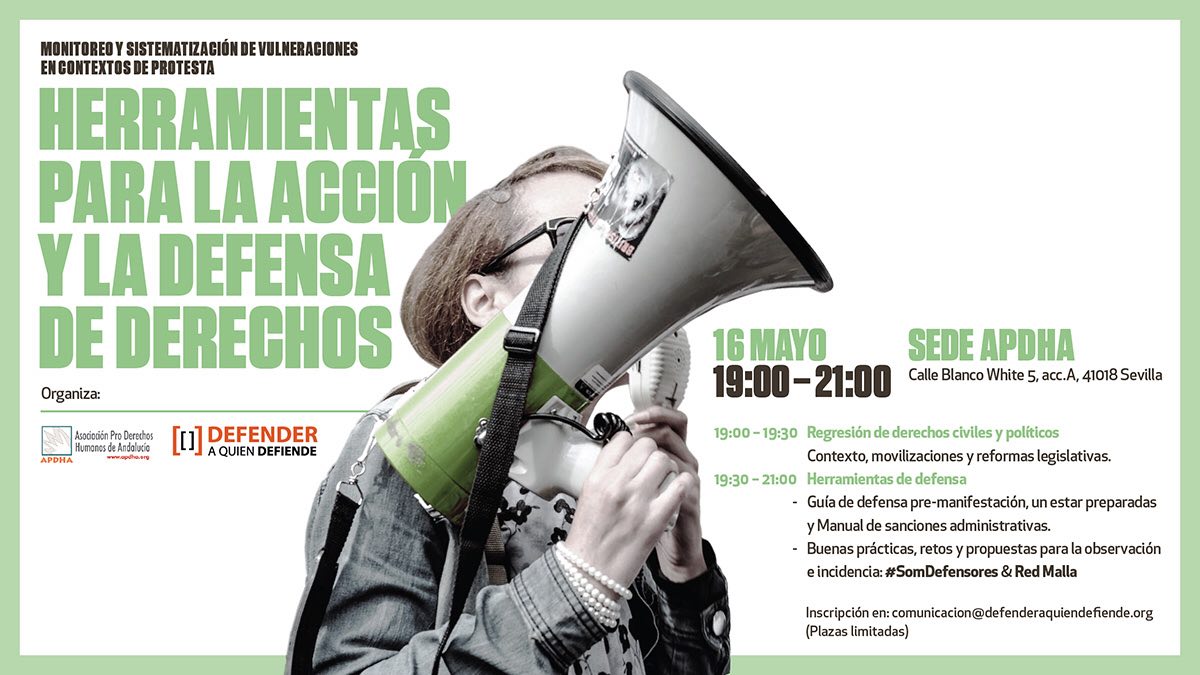 TALLER: HERRAMIENTAS PARA LA ACCIÓN Y LA DEFENSA DE DERECHOS. Inscripción (plazas limitadas)