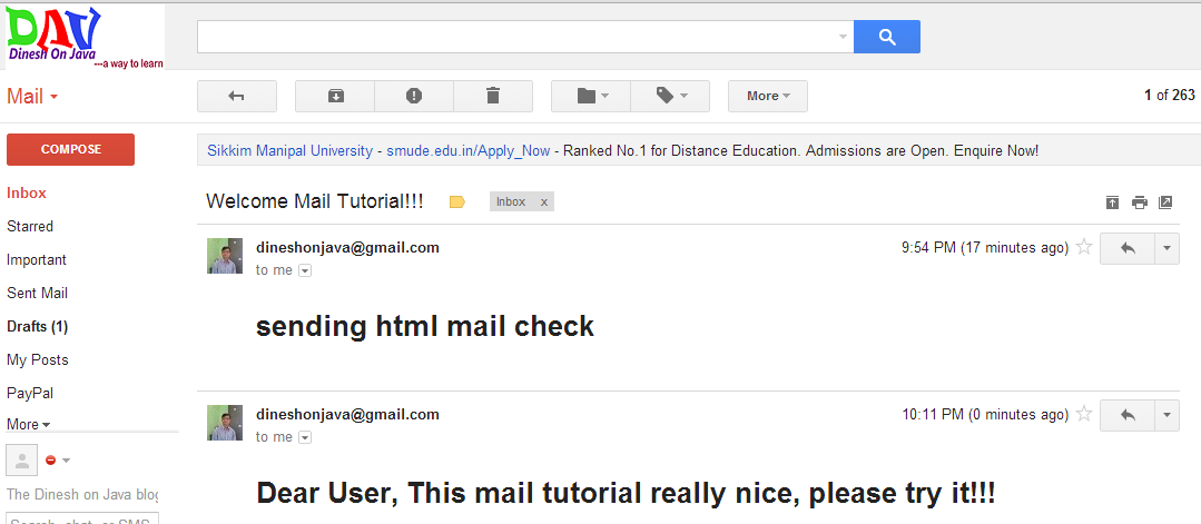 JavaMail API Sending an HTML