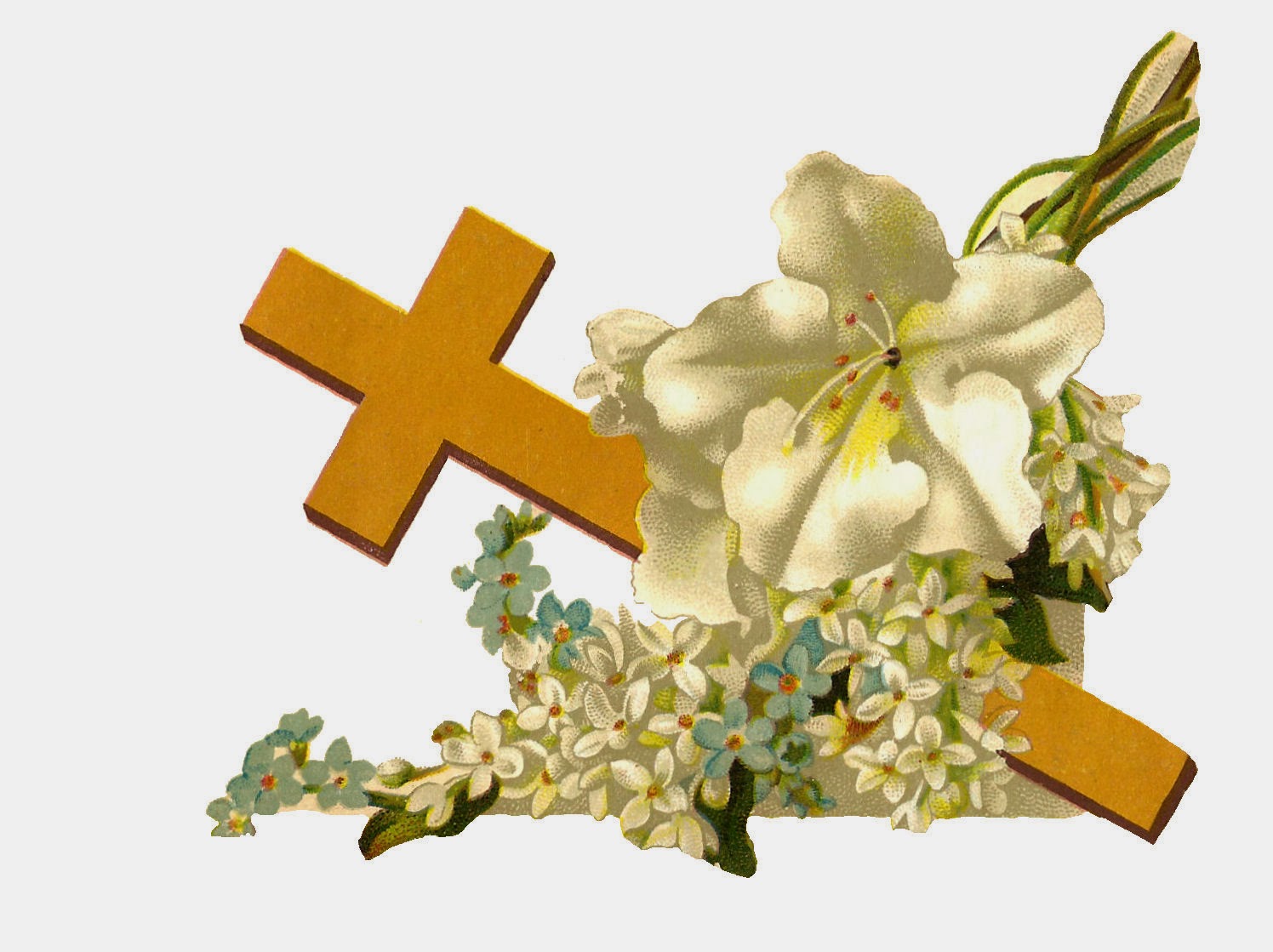 Antique Images Free Religious Clip Art Gold Cross and White Flowers