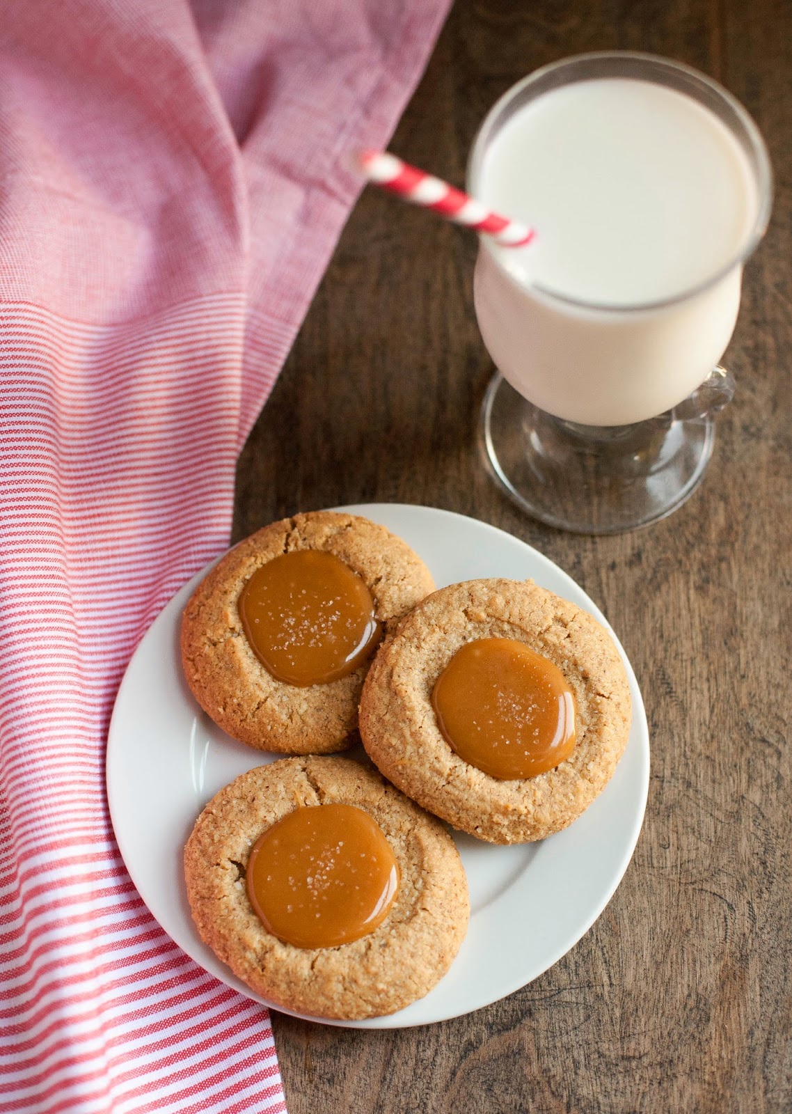 Almond Butter Thumbprints with Salted Caramel (Gluten free, Grain free) | acalculatedwhisk.com