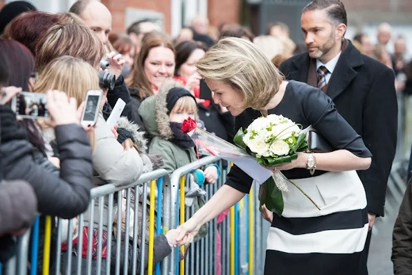 Queen Mathilde of Belgium, Federation Wallonia - Brussels Minister of Compulsory Education, School Buildings, Childhood and Culture, Joelle Milquet and Namur province governor Denis Mathen visited the Saint-Joseph school in Couvin