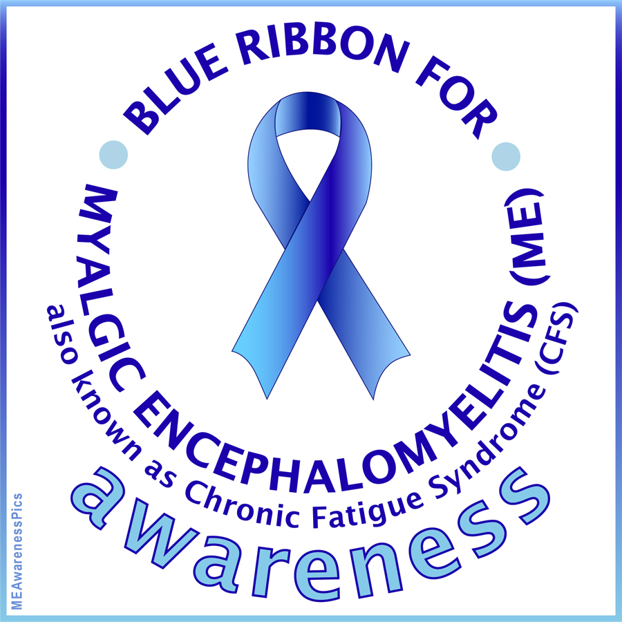 ME Awareness Words and Pictures Blue ribbon for Myalgic