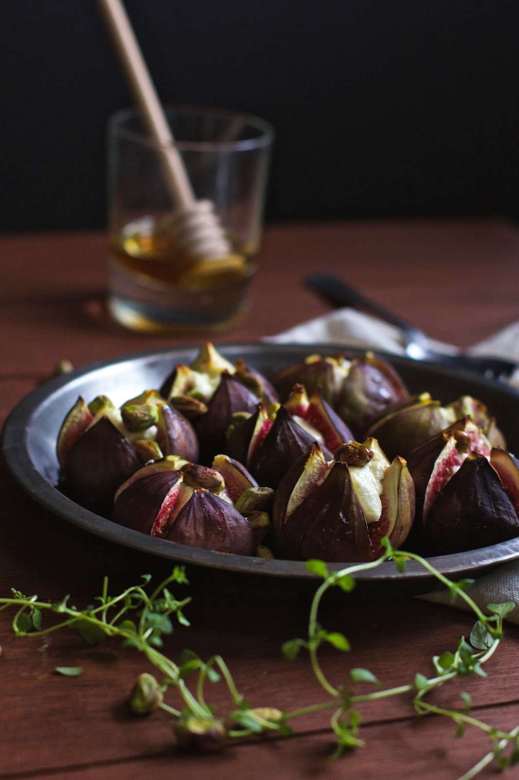 Freshly roasted figs Roasted Figs with Honey Goats Cheese