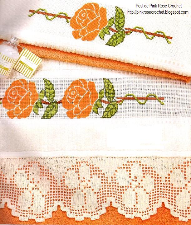 Lada Crochês e Pinturas: Barrado Flor em Crochê e Rosa em Ponto Cruz