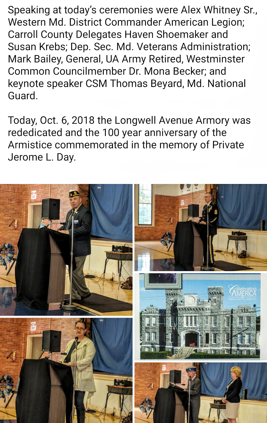 speaking at today s ceremonies were alex whitney sr western md district commander american legion carroll county delegates haven shoemaker and susan speaking at today s ceremonies were alex whitney sr western md district commander american legion carroll county delegates haven shoemaker and susan